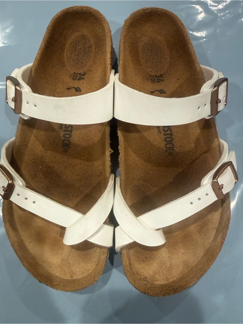 Birkenstock Mayari White Two-Strap Cork Footbed Kids Sandals with Buckles